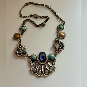 Gold Tone Diamanté Gemstone Multicolor Statement Necklace 90s Y2K